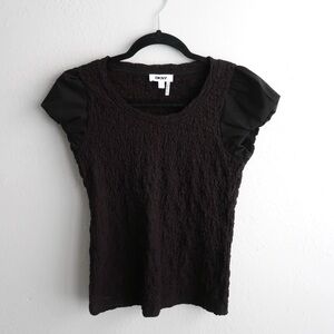 NWT DKNY Black Textured Puff Sleeve Top